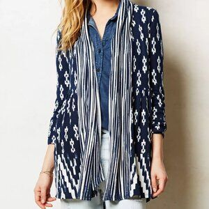 ANTHROPOLOGIE One September Martingale Cardigan Womens Size XL Blue Ikat Drape